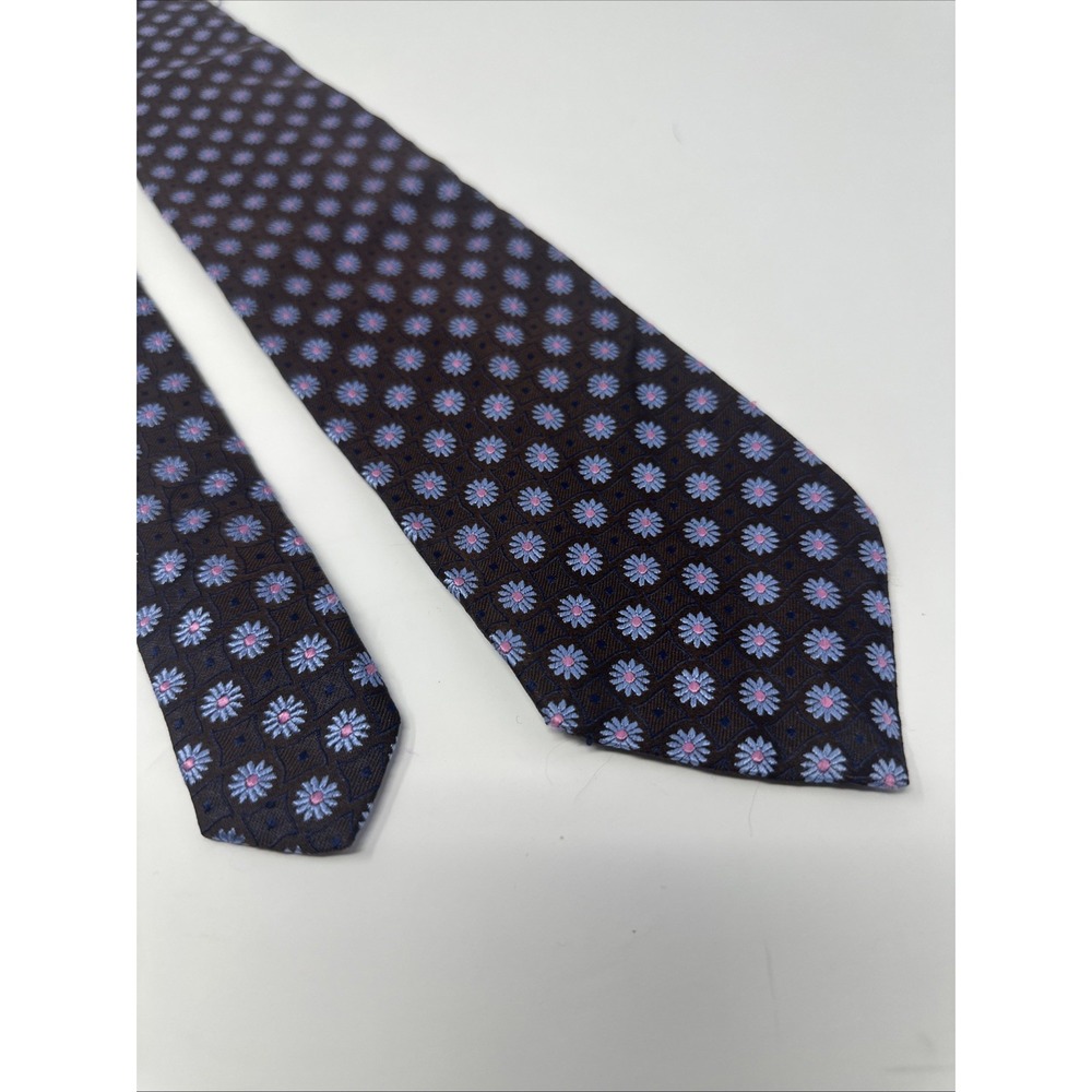 Blue And Brown Flower Silk Necktie Claudio Marinetti Made Italy